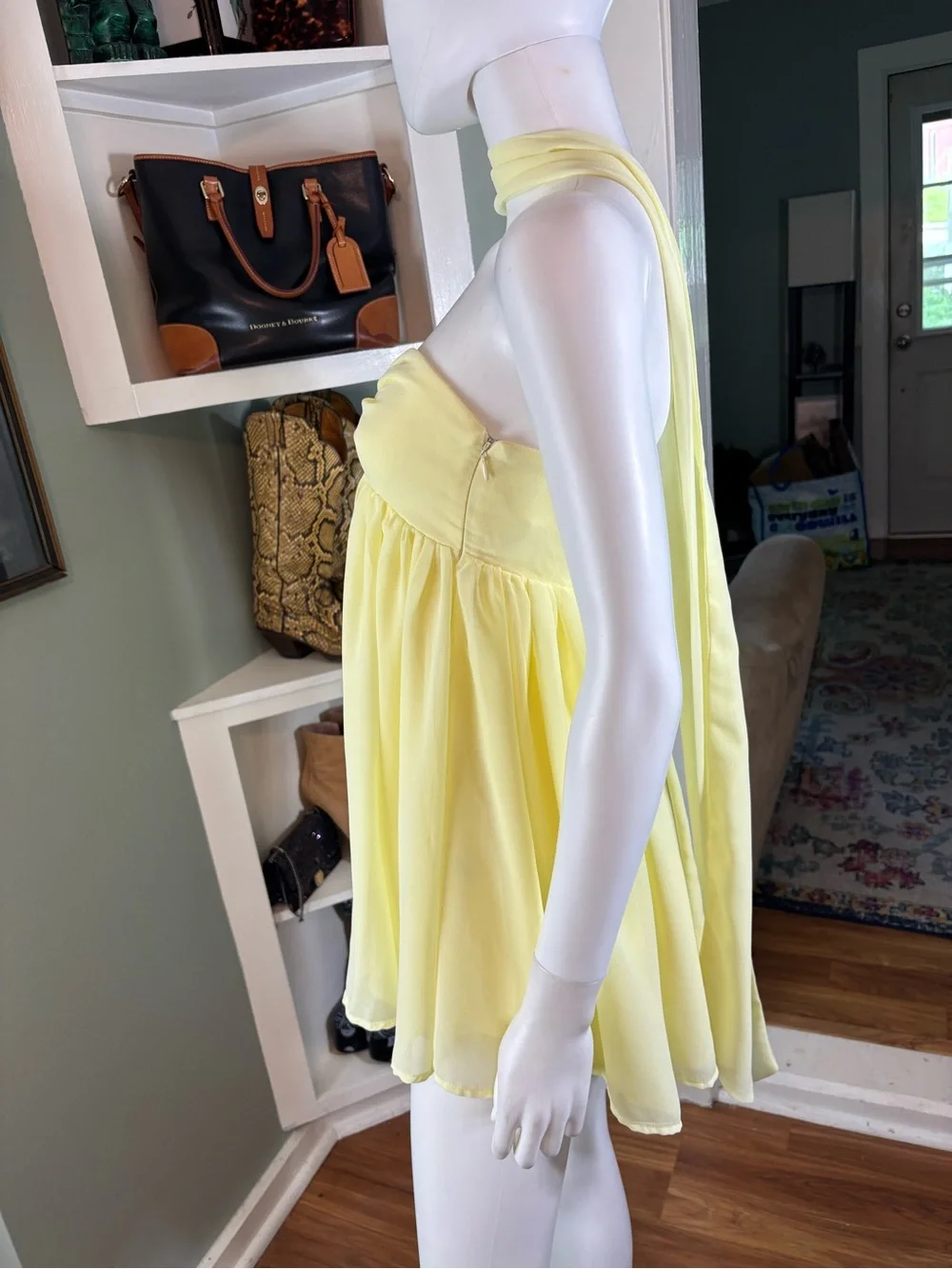 NWT New Peppermayo Saturn Yellow Strapless Chiffon Mini Babydoll Dress Sz 6 - Picture 13 of 16